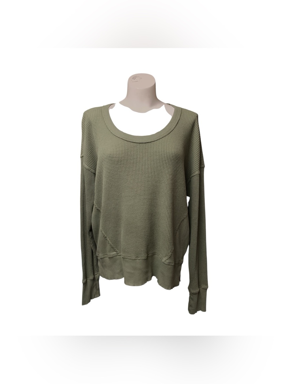 aerie Olive Green Scoop Neck Waffle Knit Sweater Size 2XS